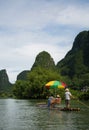 Bamboo raft on the Li river near Yangshuo Royalty Free Stock Photo